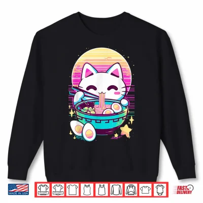 Sweatshirt Anime Cat Eating Ramen Japanese Ramen Cat Japan Shirt