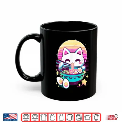 Mug Anime Cat Eating Ramen Japanese Ramen Cat Japan Shirt