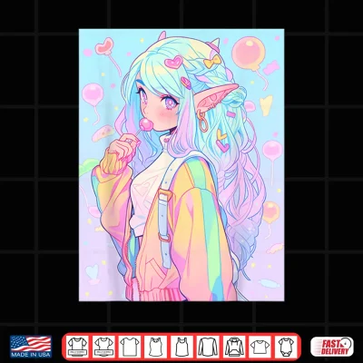 Design Anime Girl Pastel Kawaii Waifu Elves Girl Shirt
