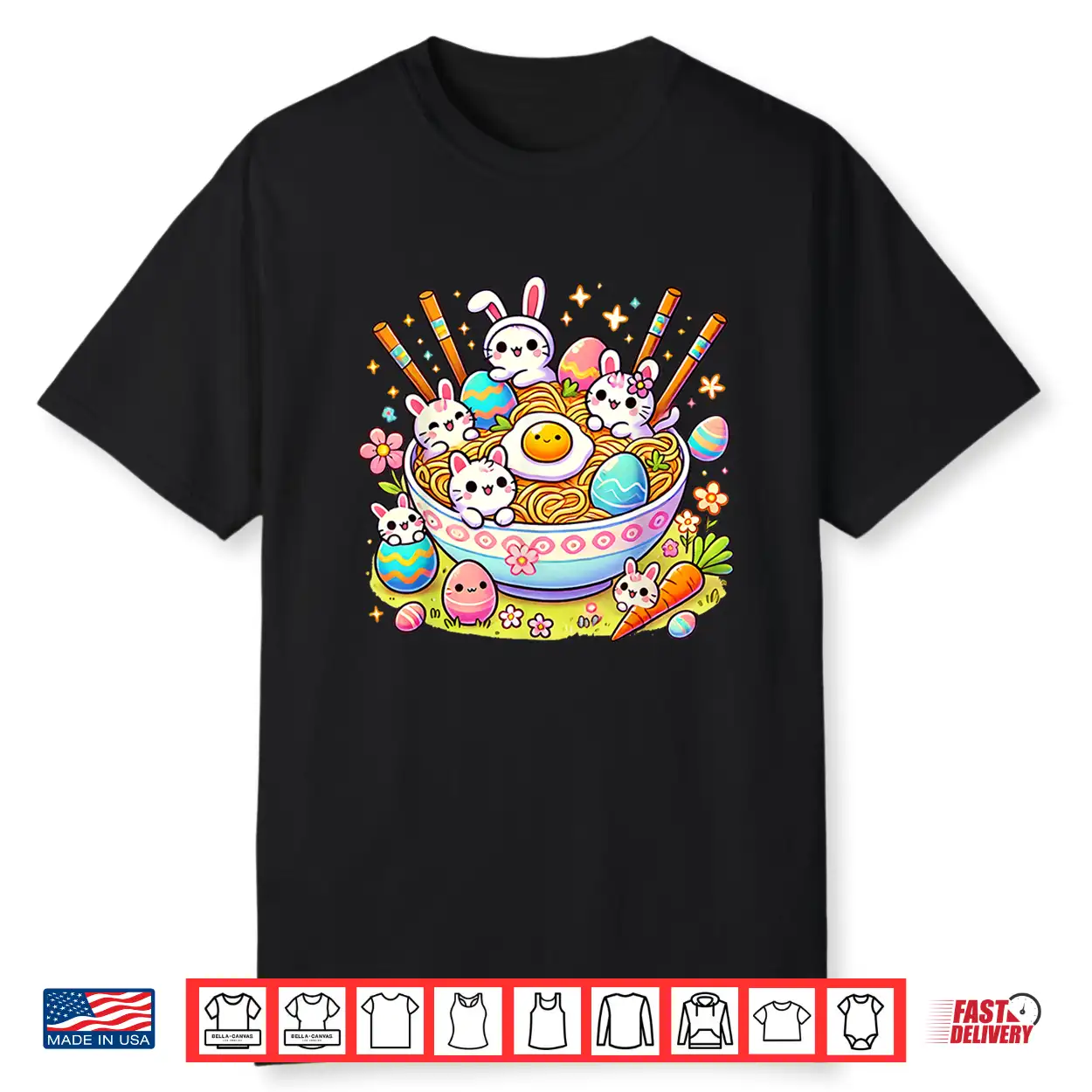 Easter Ramen Cats Cute Anime Happy Easter Day Women Girls Shirt