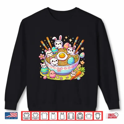 Sweatshirt Easter Ramen Cats Cute Anime Happy Easter Day Women Girls Shirt