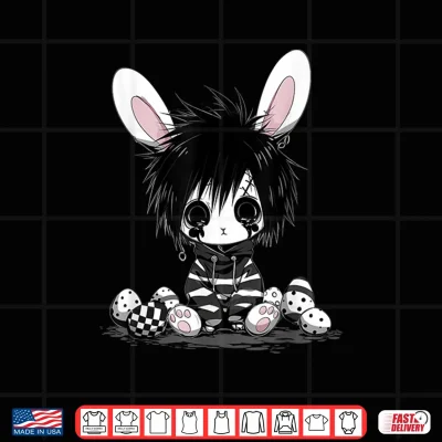 Design Emo Goth Black Easter Bunny K Pop Boy Girl Teen Grunge Punk Shirt