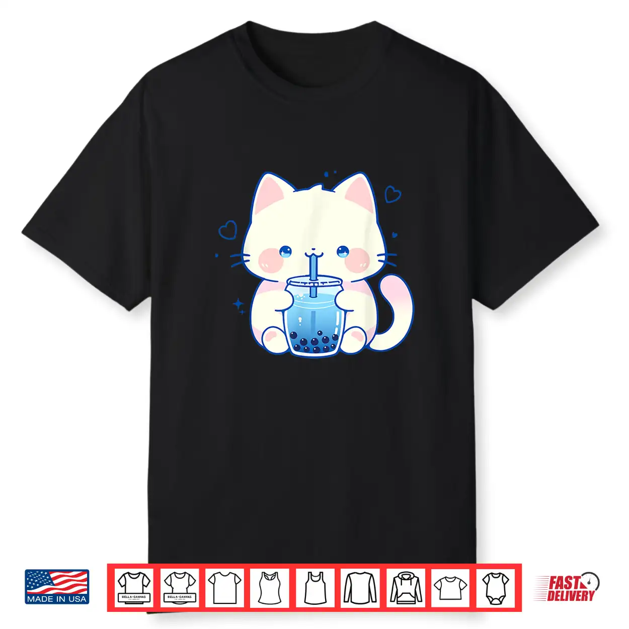 Kawaii Cat Boba Japanese Cute Aesthetic Anime Girls Teens Shirt