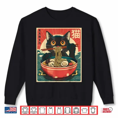 Sweatshirt Kawaii Cat Anime Gifts Cat Ramen Graphic Tee Japanese Funny Shirt