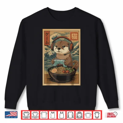 Sweatshirt Kawaii Japanese Ramen Otter Retro Gaming Shirts for Men Shirt