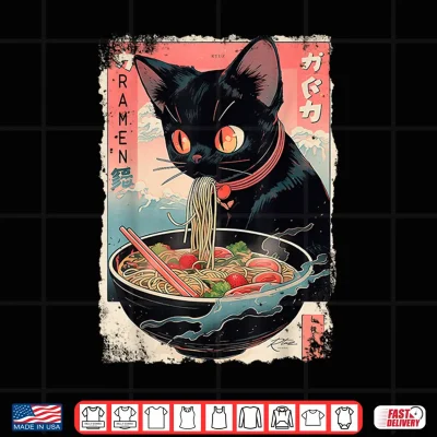 Design Cat Ramen Noodle Japanese Anime Manga Cat Shirt