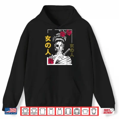 Hoodie Japanese Samurai Floral Warrior Geisha Woman Tokyo Anime Shirt