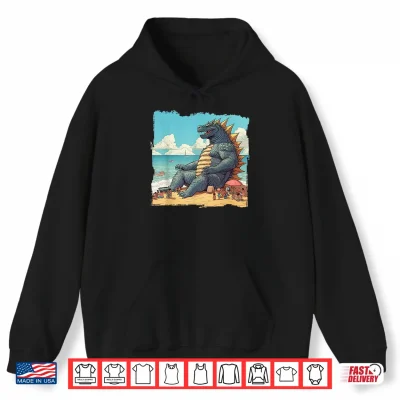 Hoodie Kaiju on the Beach Suntanning Vacation Ocean Holiday Party Shirt