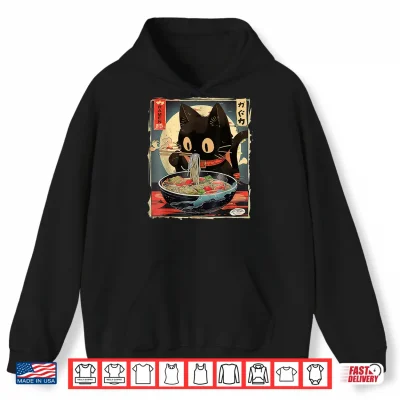 Hoodie Kawaii Cat Eating Ramen Noodles Anime Gift Girls Teens Shirt