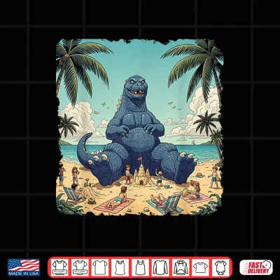 Design Kaiju On The Beach Suntanning Vacation Funny Summer vacation Shirt
