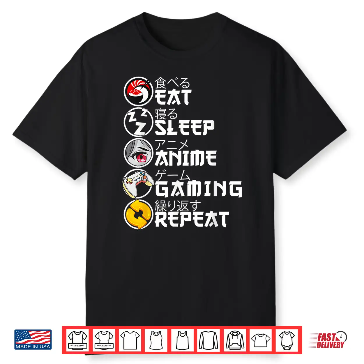 Retro Eat Sleep Anime Gaming Repeat Kawaii Anime Manga Gamer Shirt