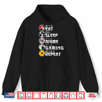 Hoodie Retro Eat Sleep Anime Gaming Repeat Kawaii Anime Manga Gamer Shirt