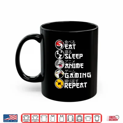 Mug Retro Eat Sleep Anime Gaming Repeat Kawaii Anime Manga Gamer Shirt