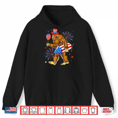 Hoodie Bigfoot Firework American Flag Bigfoot 4th of July Sasquatch Shirt 3