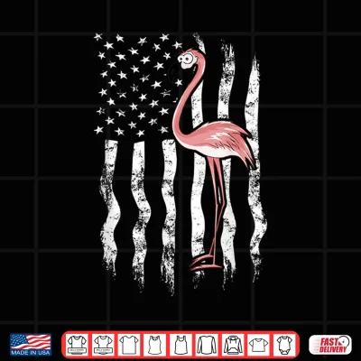 Design Funny Pink Flamingo Independence Day USA American Flag Shirt 3
