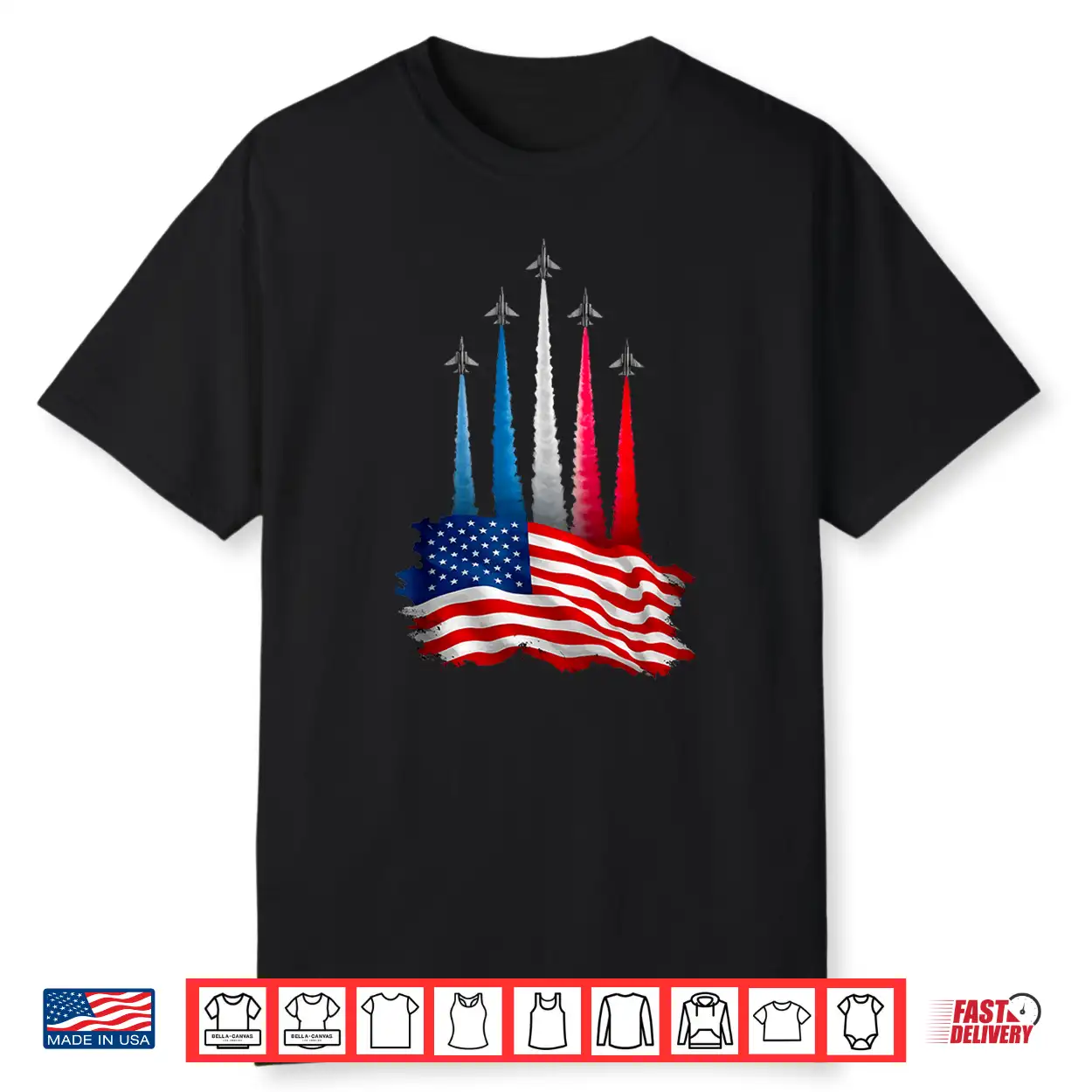 Independence Day American Flag Jet Planes Red White Blue Shirt