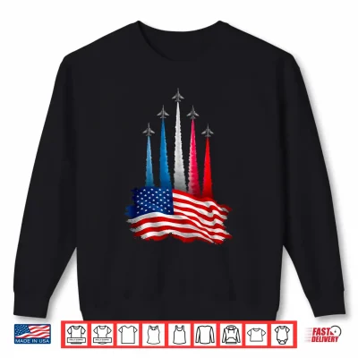 Sweatshirt Independence Day American Flag Jet Planes Red White Blue Shirt 3