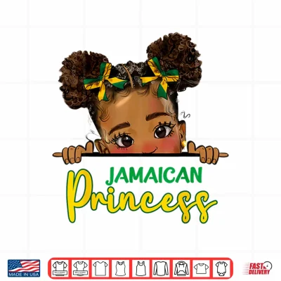 Design Jamaican Princess Messy Bun Girl Kids Toddlers Jamaica Flag Shirt 3