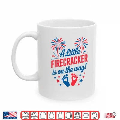 Mug Mom 4th of July Baby Reveal Little Firecracker is on the Way Shirt 3