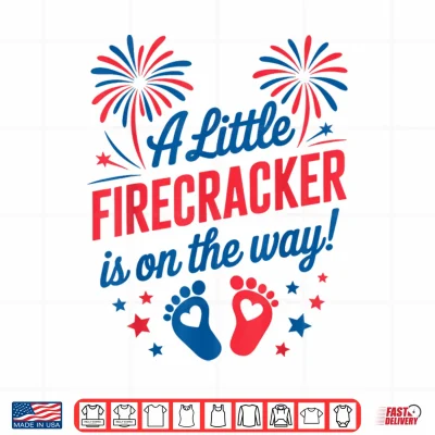 Design Mom 4th of July Baby Reveal Little Firecracker is on the Way Shirt 3