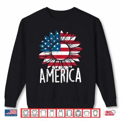 Sweatshirt Sunflower Independence Day USA American Flag 4th of July Shirt 3