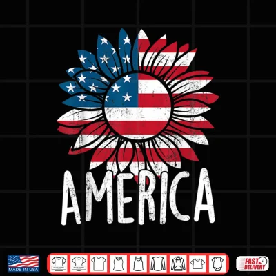 Design Sunflower Independence Day USA American Flag 4th of July Shirt 3