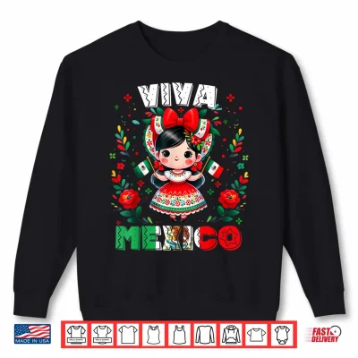 Sweatshirt Viva Mexico Mexican Girl Flag Independence Day Girls Kids Shirt 3