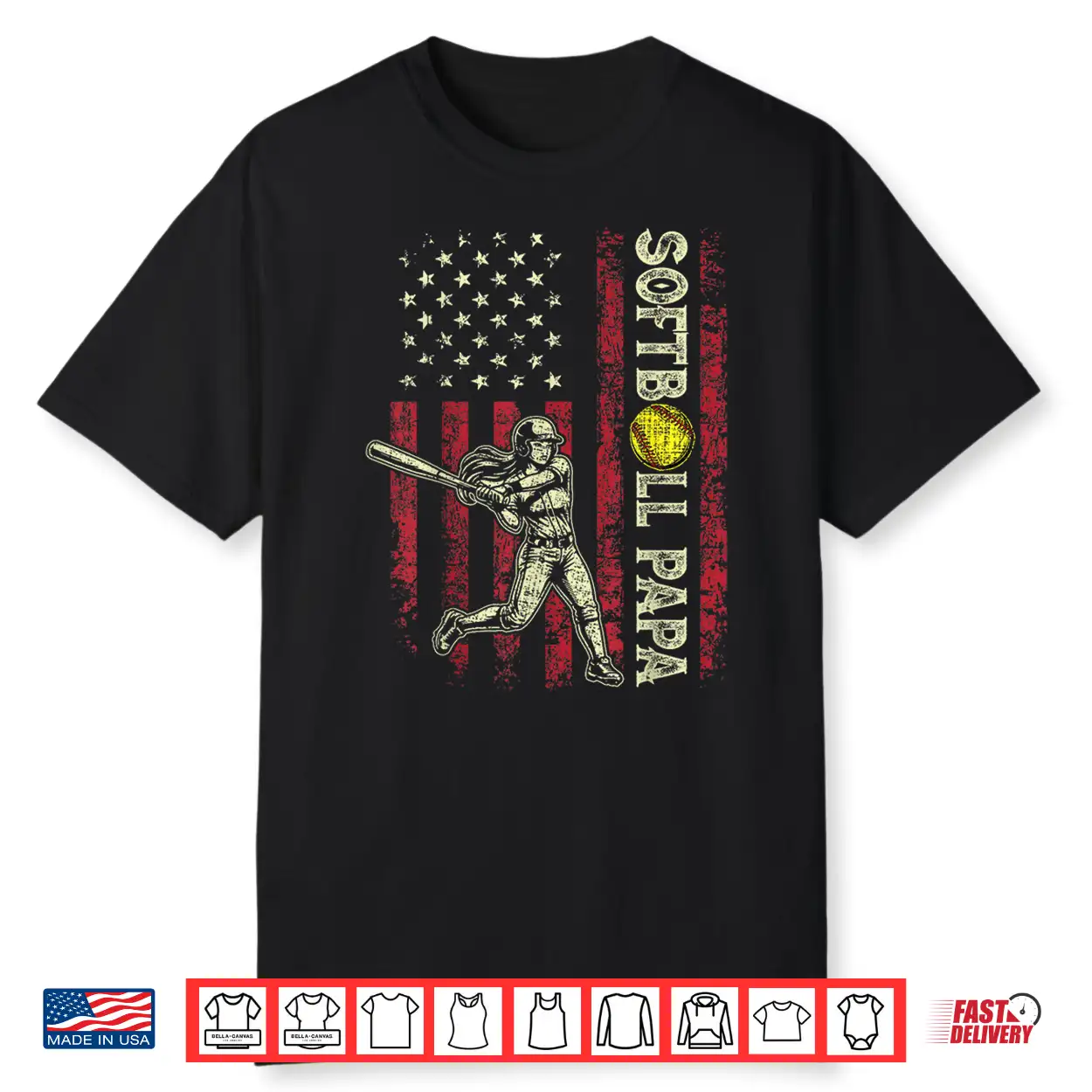 Softball Papa American Us Flag Patriotic Papa Fathers Day Shirt