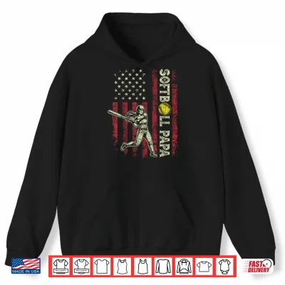 Hoodie Softball Papa American US Flag Patriotic Papa Fathers Day Shirt