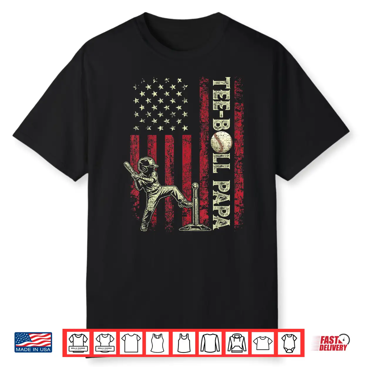 Tee Ball Papa American Us Flag Patriotic Papa Fathers Day Shirt