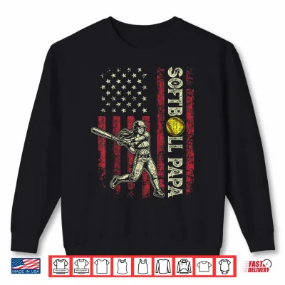 Sweatshirt Softball Papa American US Flag Patriotic Papa Fathers Day Shirt