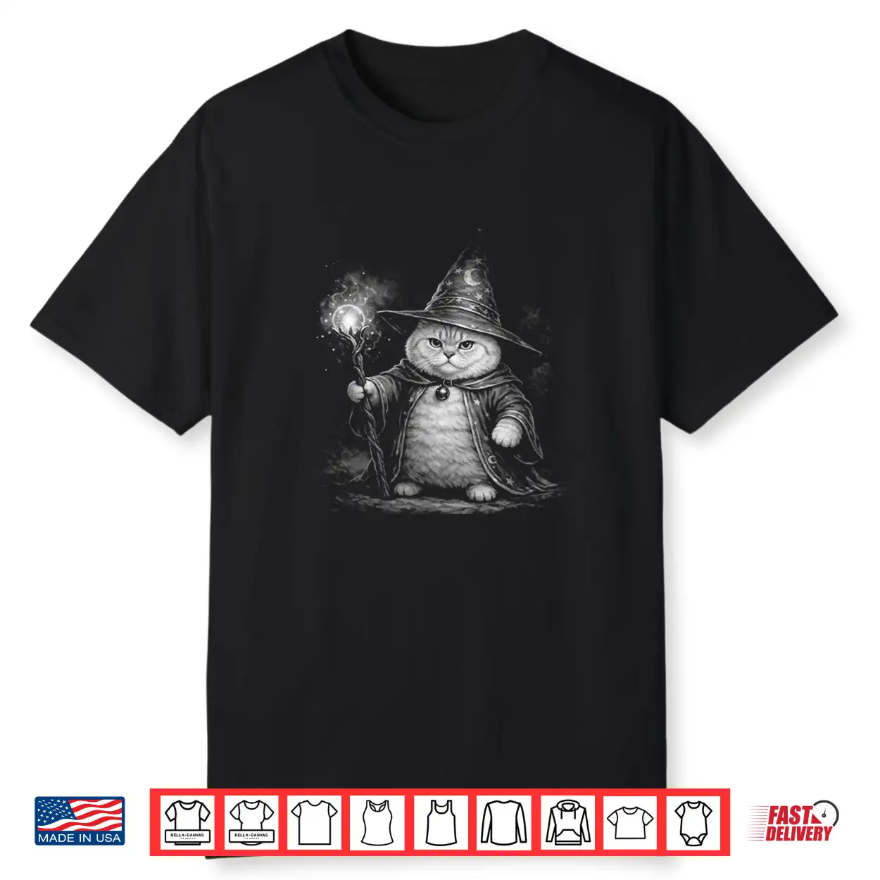 Wizard Cat Magic Fantasy Funny Vintage Tabby Meme Shirt