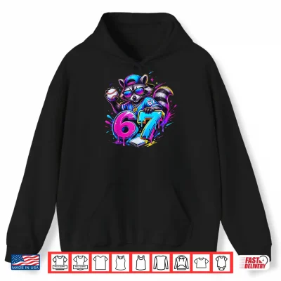 Hoodie 67 Funny Dabbing Raccoon Baseball Dripping Ice Cream Meme Shirt