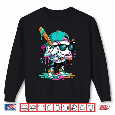 Sweatshirt Ice Cream Baseball Drip for Boys Shirt Dripping Baseball Kid Shirt