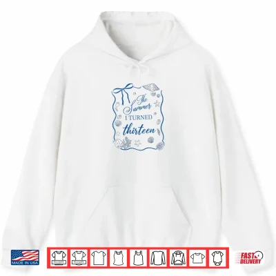 Hoodie Summer I Turned Thirteen 13th Birthday Seashell Coastal Bow Shirt