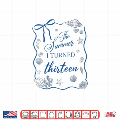 Design Summer I Turned Thirteen 13th Birthday Seashell Coastal Bow Shirt