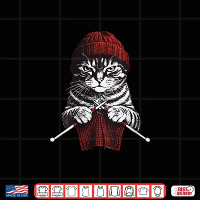 Design Vintage Knitting Cat Crochet Yarn Lover Cute Cat Shirt