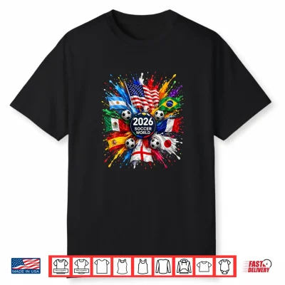2026 Soccer World Usa Flag Burst Fan Tee Shirt