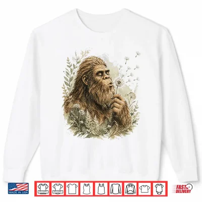 Sweatshirt Bigfoot Blowing Dandelion Sasquatch Making A Wish Vintage Shirt