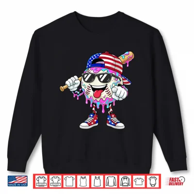 Sweatshirt Baseball Drip Ice Cream Boys Kids Baseball Drip 4th of July Shirt
