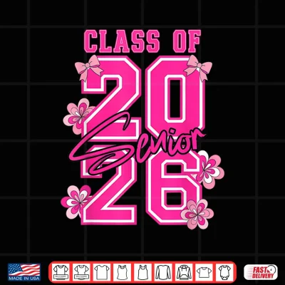 Design Class Of 2026 Senior Pink Coquette Bow Flowers Graduation Shirt