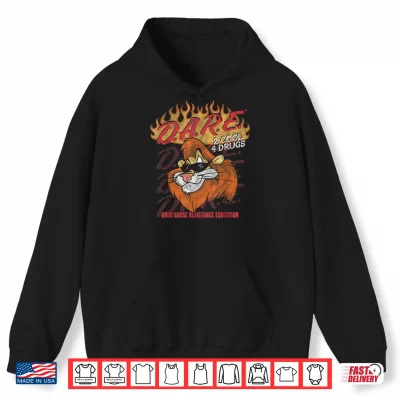 Hoodie D A R E America Two Cool Four Drugs Flame Logo Daren P S A Shirt