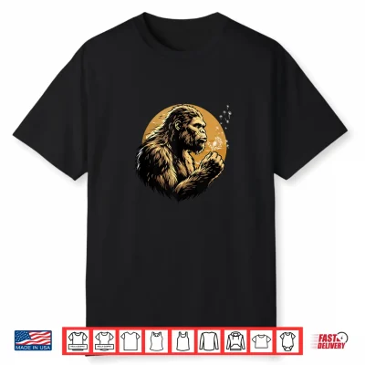 Bigfoot Blowing Dandelion Whimsical Peaceful Sasquatch Retro Shirt