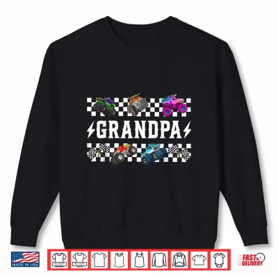 Sweatshirt Grandpa Retro Monster Truck Family Crew Birthday Matching Shirt