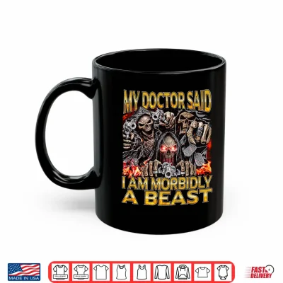 Mug Mens Morbidly a Beast Edgy Skeleton Bootleg Hard Skeleton Meme Performance Shirt