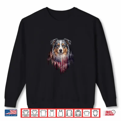 Sweatshirt Australian Shepherd Dog Patriotic American Flag Fourth Of July Shirt