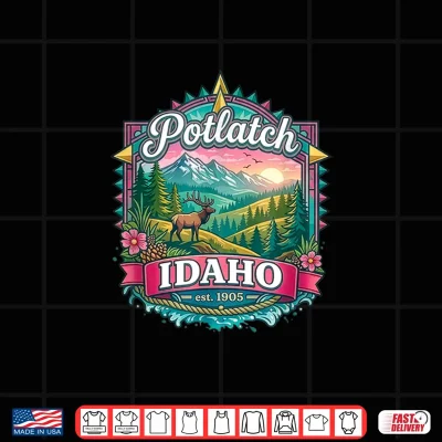 Design Potlatch Idaho USA Palouse Mountains Elk Summer Fun Souvenir Shirt