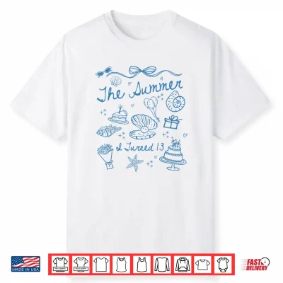 Summer I Turned 13 Cute Coastal Bow Seashell 13Th Birthday Shirt