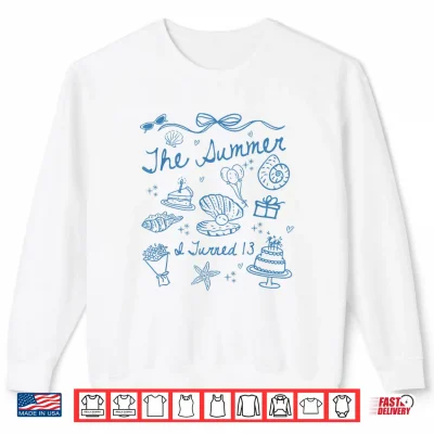 Sweatshirt Summer I Turned 13 Cute Coastal Bow Seashell 13th Birthday Shirt