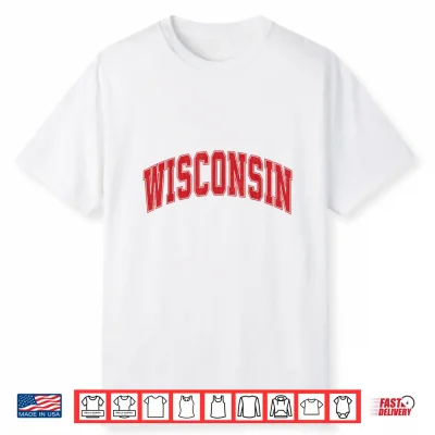 Wisconsin Wi Vintage Athletic Sports Red White Shirt